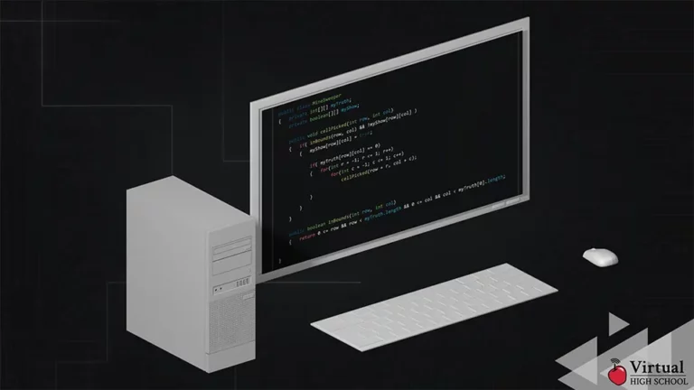 A digital illustration of a desktop computer.