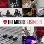 A collage of musical artists and the title "The Music Business".