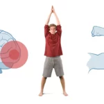 A highlighted brain, a youth stretching, and a flexing arm next to each other.